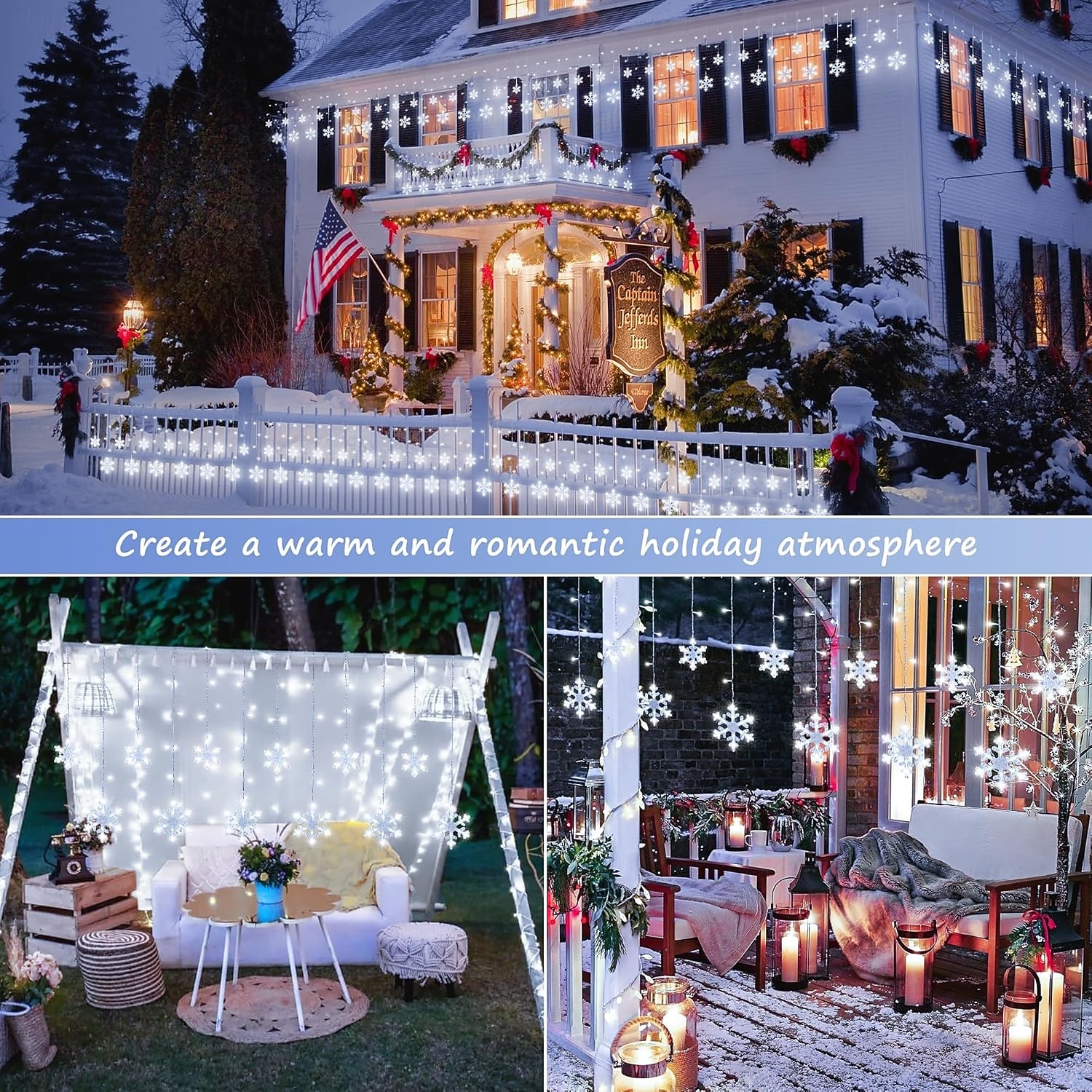 12 fot/3,5 m snøfnugg gardin nattlys usb-drevet 8 moduser istapp fe string lys til jul bryllup ferie hage innendørs utendørs fest dekorasjon 2025 - $13.49 –P6