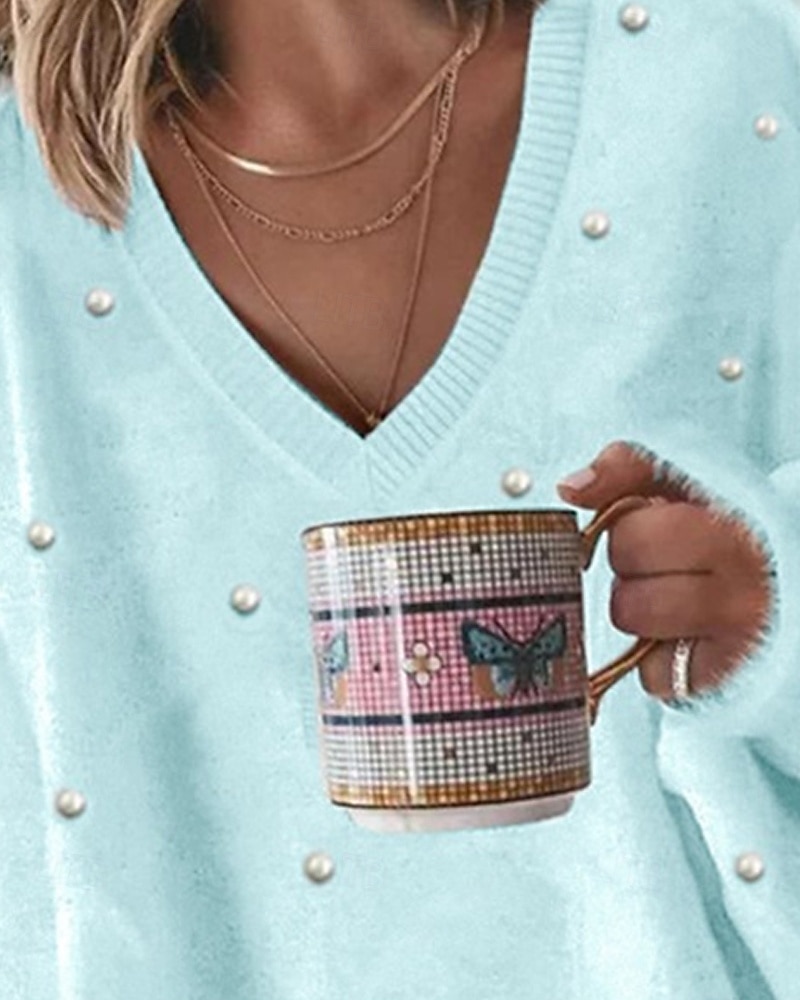 Maglione da donna, felpa, felpa con cappuccio, morbida e soffice, maglietta semplice, a coste, casual, manica lunga, scollo a V, per tutti i giorni, per uscire, per il fine settimana, blu, oversize del 2025 a $28.99 –P7