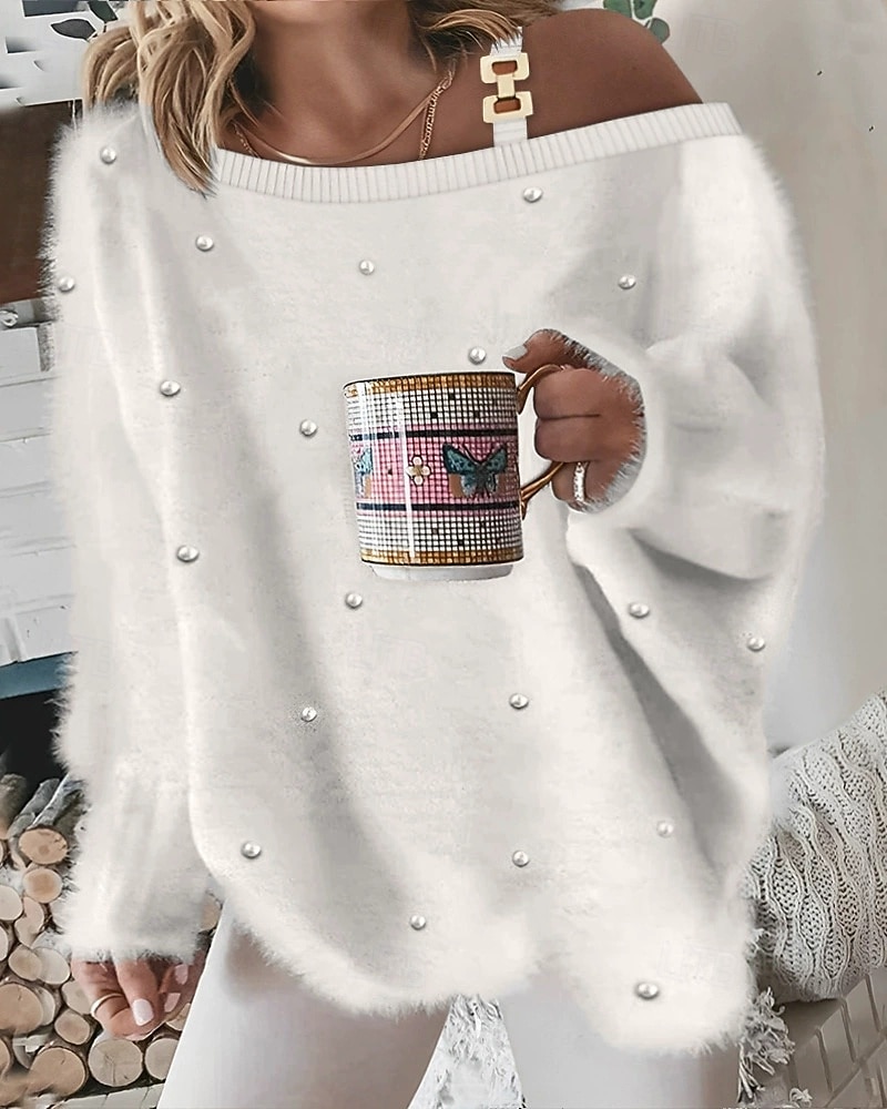 Femmes T-shirt Uni Occasionnel manche longue Une Épaule Hauts Réguliers Quotidien Sortir Week-end Blanche Rose Claire Été de 2025 ? $25.99 –P3