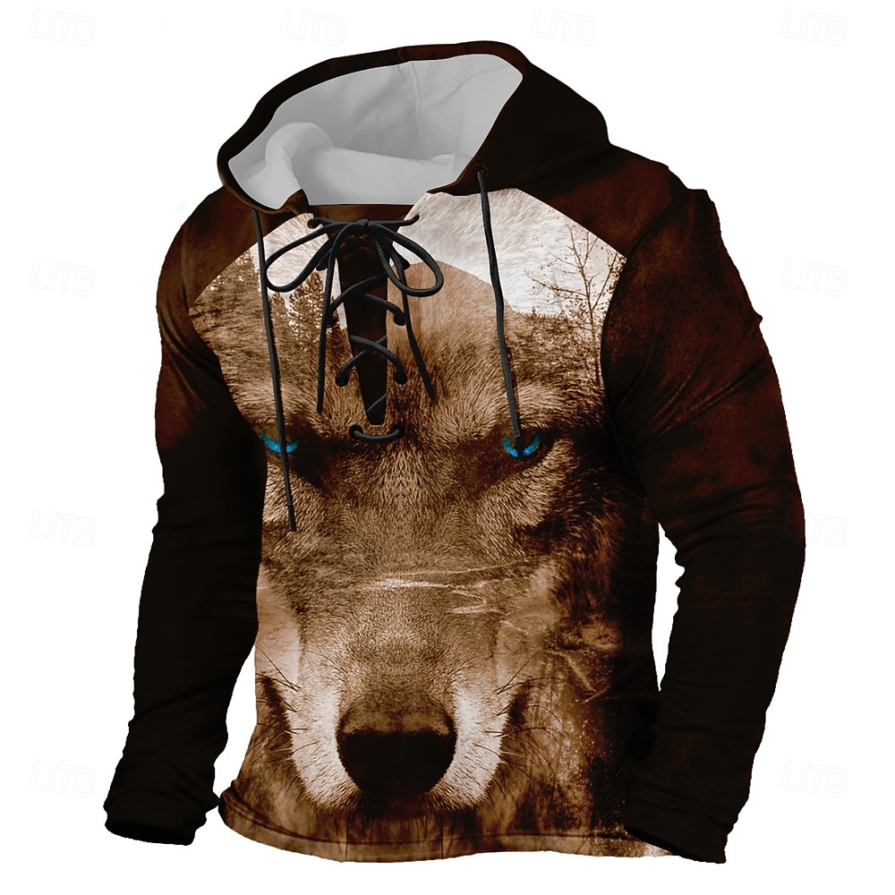 Homens Lobo 3D Moletons à moda Casual Manga Longa Com Capuz Feriado Streetwear Preto Marron Com Cordão Arte Gráfica Outono Inverno Designer de 2025 por $26.99 –P2