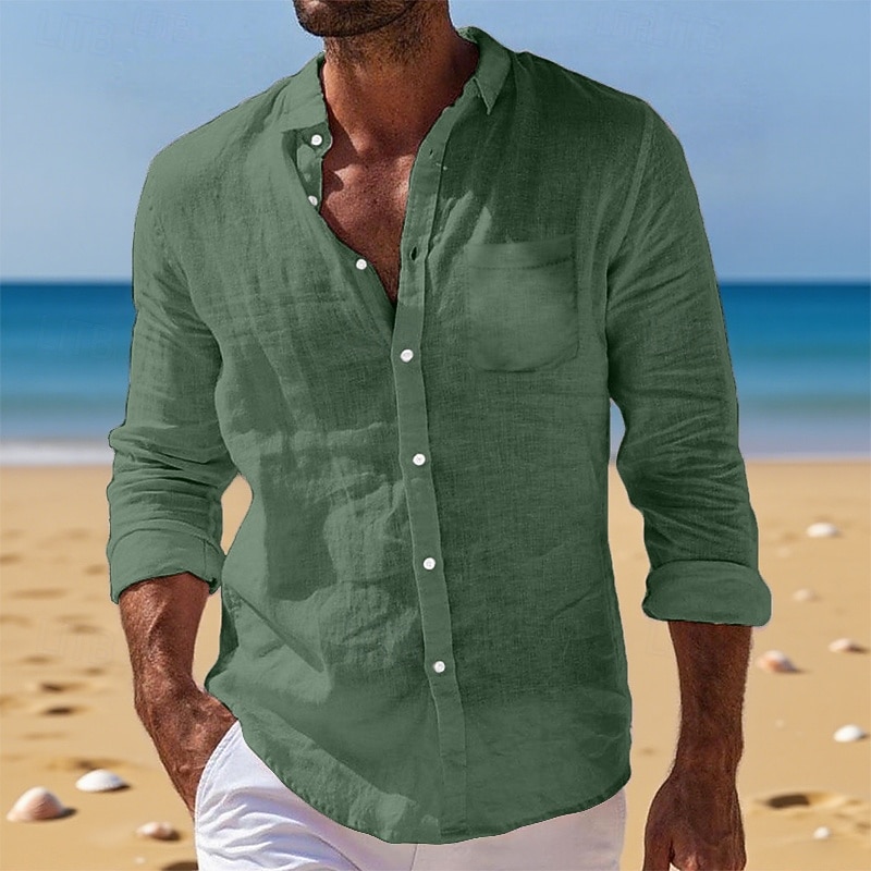Voor heren Overhemd Linnen overhemd Zomer overhemd Button-down overhemd Strand hemd Overhemden zonder broek Effen Vakantie Alledaagse kleding Zwart Wit Lichtgroen Blozend Roze Lange mouw Strijkijzer 2025 - $21.99 –P5