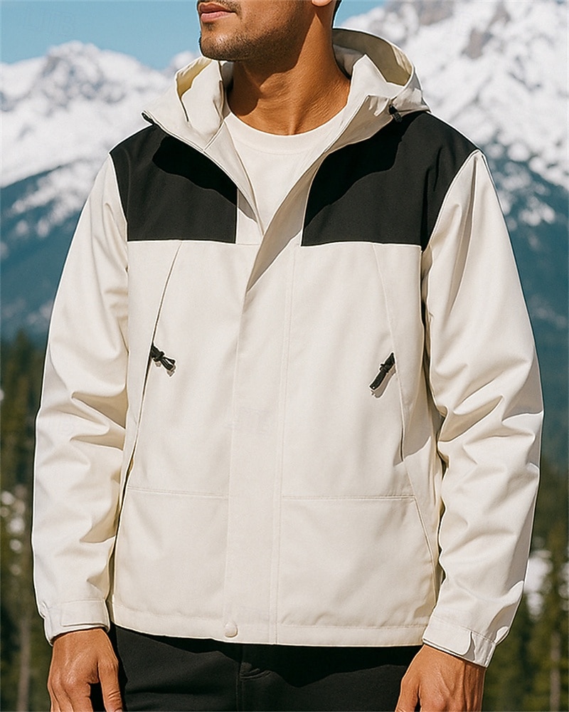 Men's Softshell Jacket Hiking Jacket Hardshell Jacket Outdoor Waterproof Windproof Hiking Outfits Hiking Clothes Spring Autumn / Fall Jacket Hunting Climbing Running Patchwork Black Ivory Army Green 2025 - $25.99 –P3