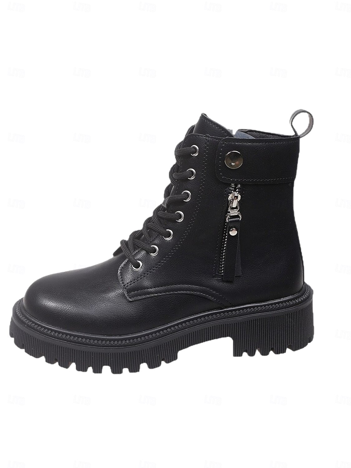 botas de combate femininas com cadarço - botas de cano curto com sola grossa, zíper lateral e detalhe de tira para roupas urbanas de rua e moda casual de 2025 por $26.99 –P6