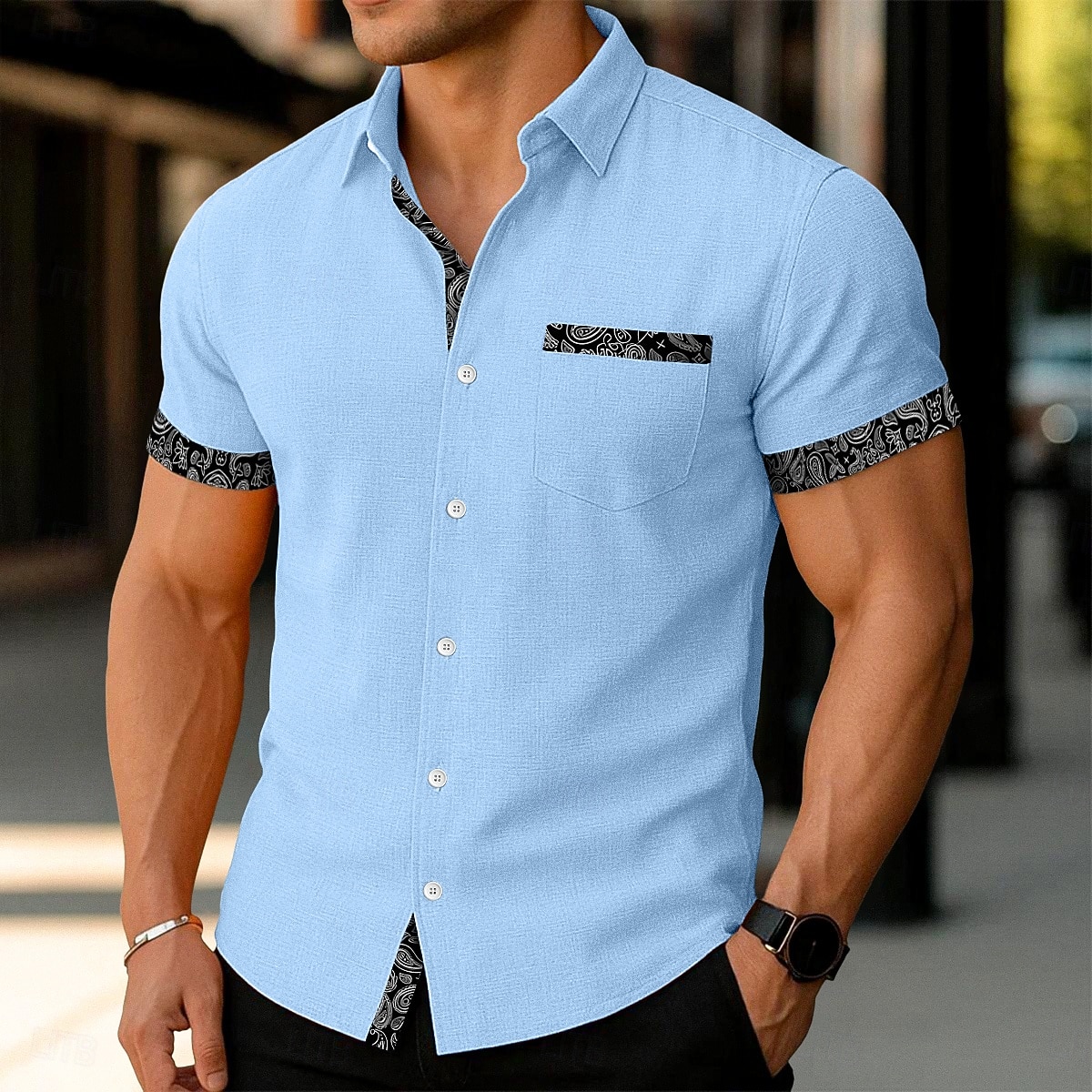 Camicia Uomo Camicia in Lino Camicia Estiva Camicia da Spiaggia Camicie Non Rimboccate Paisley Vacanza Nera Rosa Blu Arancione Maniche Corte Collo Estate Primavera Abbigliamento Color Block del 2026 a $11.49 –P9