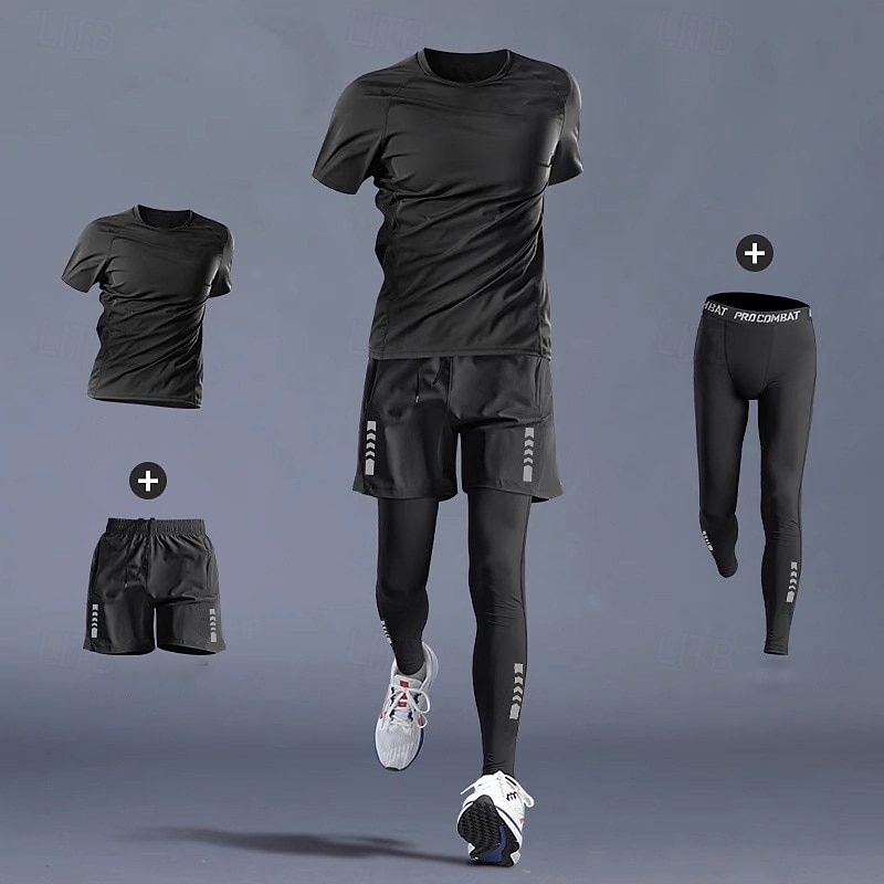 Homme Combinaisons d'entraînement Ensemble de sport 3 pièces Couleur Unie Ensemble Vêtements Été # 1 # 2 Basket-ball Course Yoga Taille haute Séchage Rapide Manche Courte Sport Tenues de Sport de 2026 ? $42.99 –P6