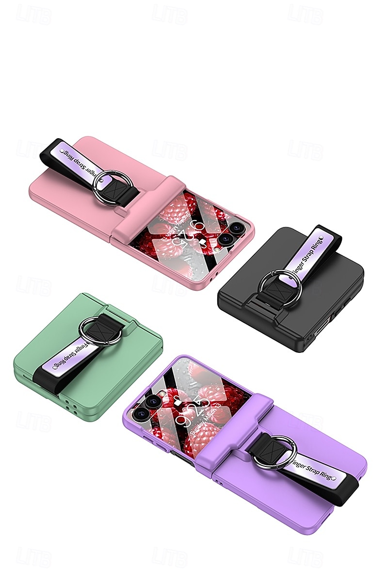 טלפון מגן עבור סמסונג גלקסי Z Flip 7 Z Flip 6 Z Flip 5 כיסוי אחורי עם רצועת יד אבזם טבעת עמיד בזעזועים רטרו PC 2025 - $24.99 –P5