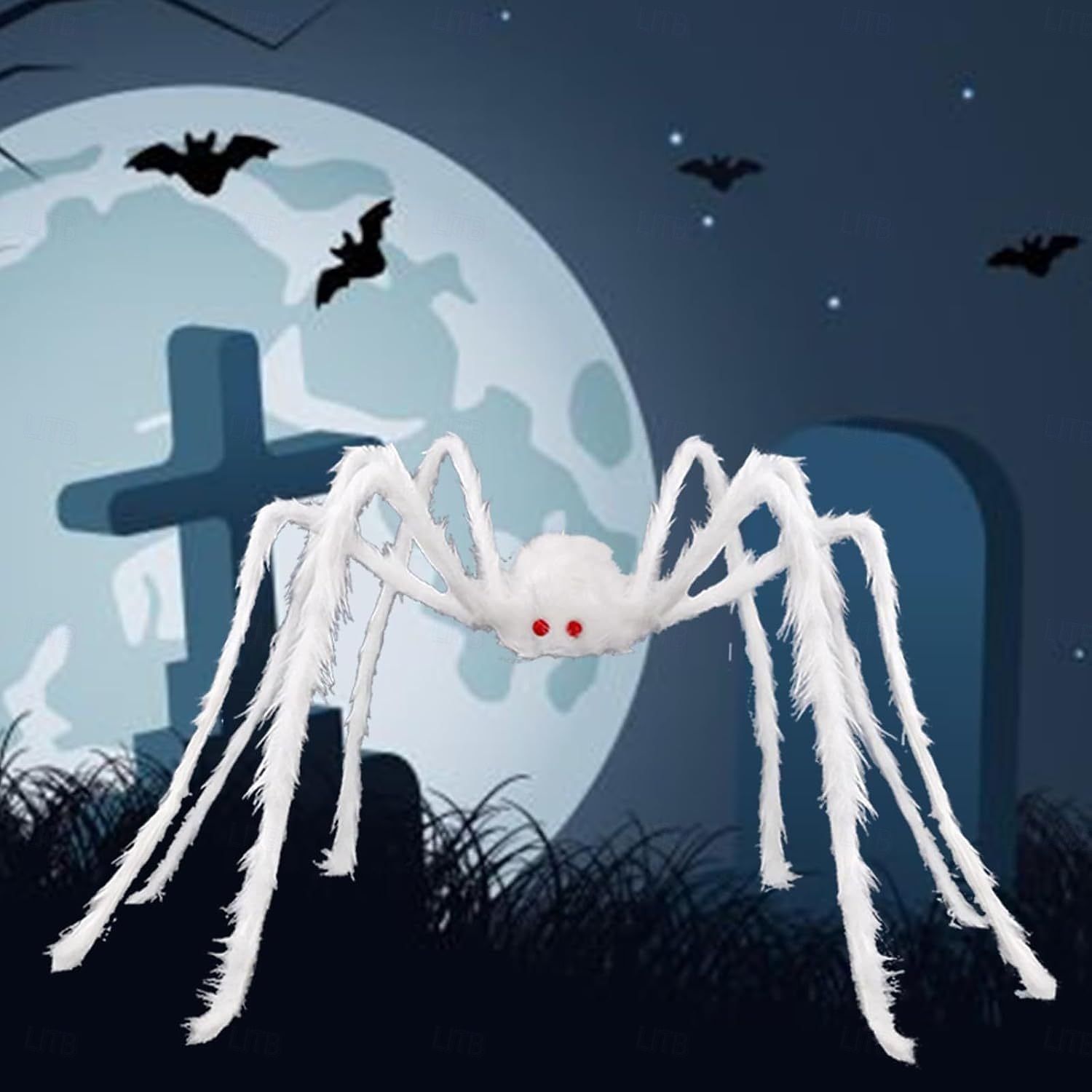 gigantisk halloween hårete edderkopp realistisk skummel hvit edderkopp rekvisitter dekorasjon for innendørs og utendørs dekorasjon 2025 - $9.49 –P2