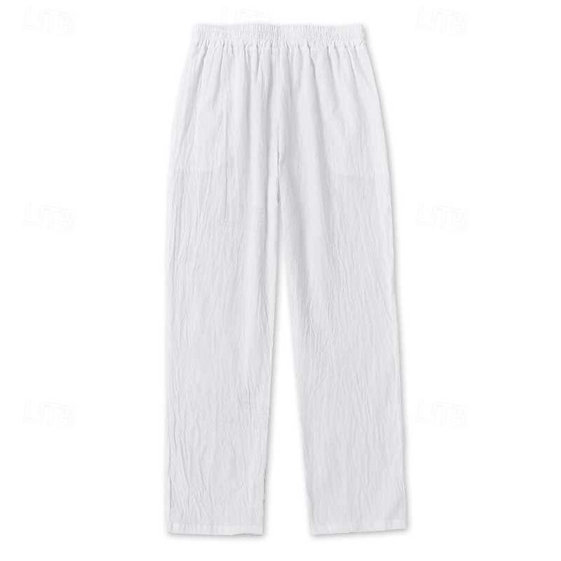 Men's Linen Pants Trousers Summer Pants Baggy Pants Beach Pants Drawstring Elastic Waist Buttons Plain Comfort Breathable Full Length Casual Daily Home Vacation Fashion Loose Fit Black White 2026 - $24.99 –P12