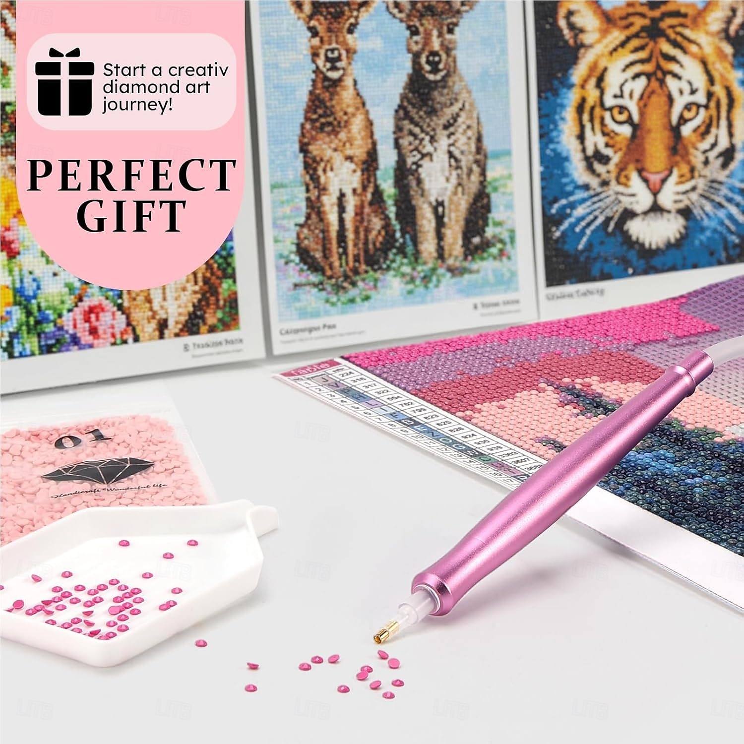 USB-virtalähteellä varustettu sähköinen timanttimaalauskynä, jossa on tyhjiösäilytysalusta, ergonominen kahva, säädettävät asetukset ja moniväriset harjaspäät kestävään ja vakaaseen askarteluun, 2026 - $30.99 –P5