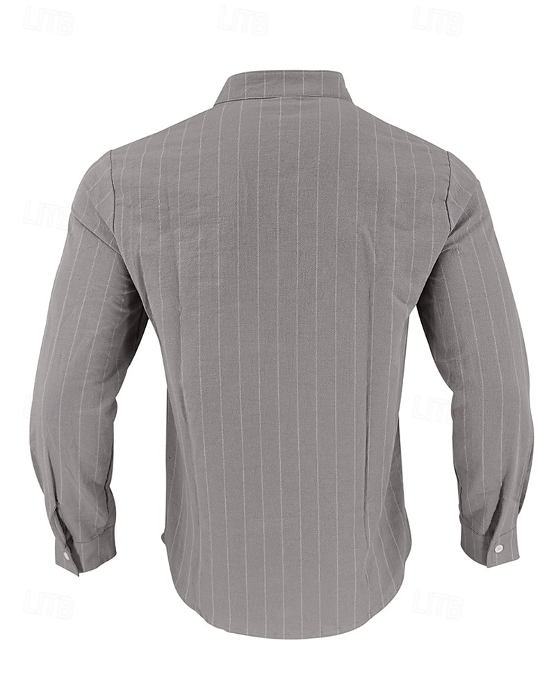 Per uomo Camicia Camicia di lino Camicia casual Camicia con Bottoni Camicia di cotone A righe Vacanza Camicia hawaiana Nero Bianco Blu reale Cachi Manica Lunga Colletto alla coreana Primavera Autunno del 2025 a $26.99 –P9