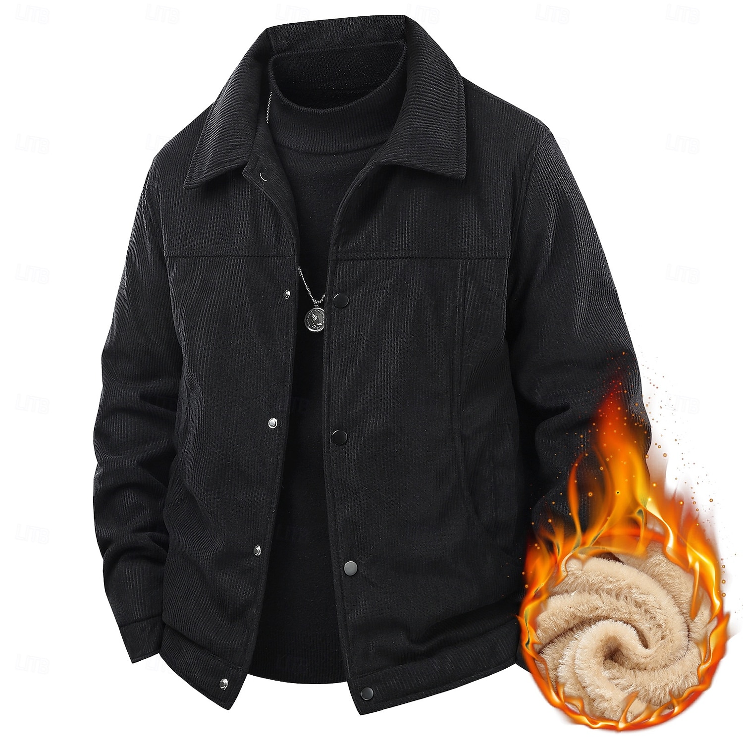 Per uomo Giacca in Velluto a Coste Giacca in Pile Formale Casa Calore Termico Tasca Autunno Tinta unica Attivo Vintage Colletto a Camicia Regolare Nero Bianco Verde Cachi Giacca del 2025 a $51.99 –P12