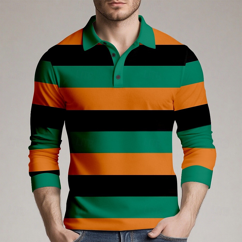 Homens Tiras Horizontais Pólo Rúgbi Manga Longa Camisas polo Camisas de colarinho Roupa de Esporte Casual Escola Ao ar livre Roupa Esportiva Impressão 3D Primavera Outono Inverno Verde de 2026 por $25.99 –P1