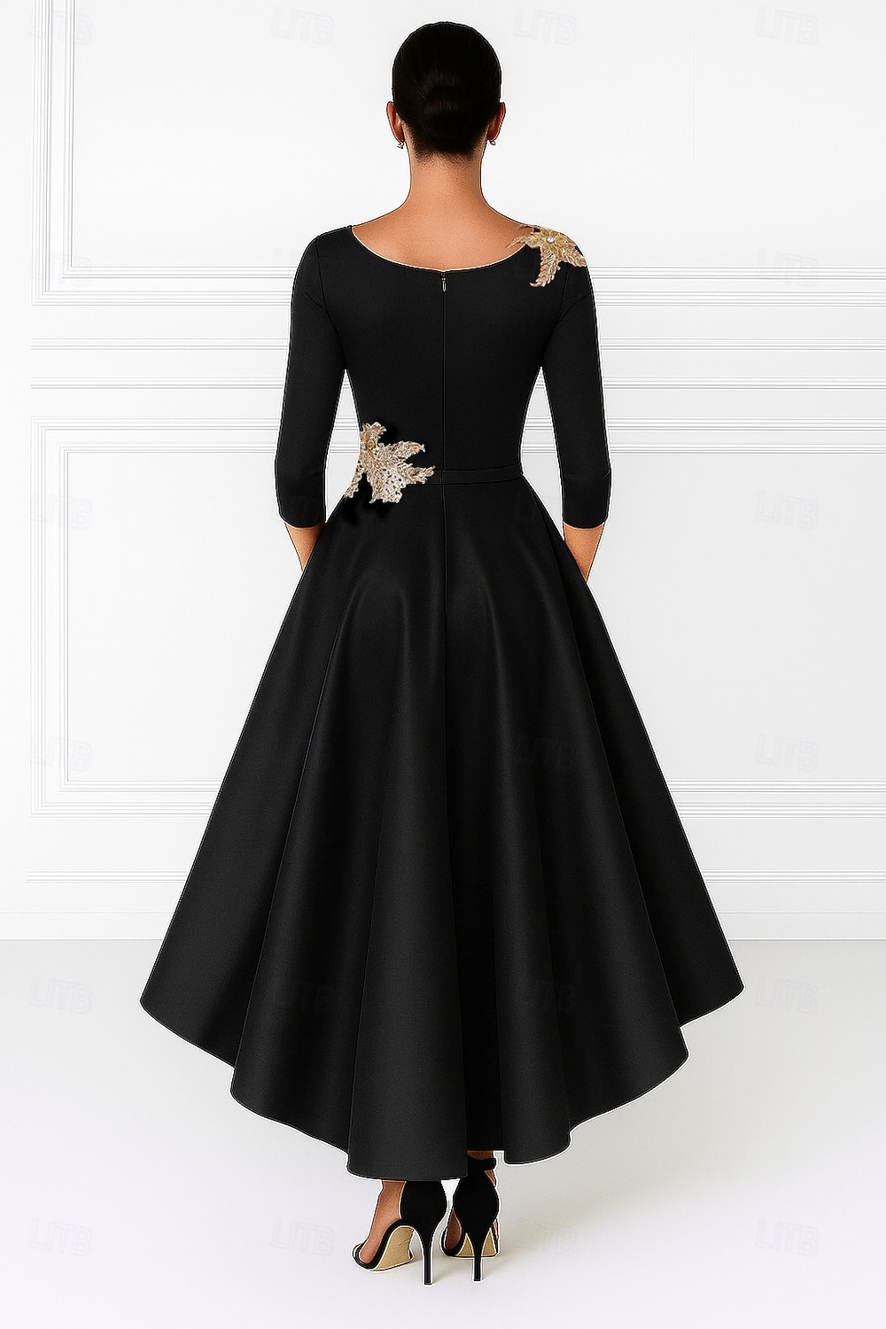 A-linje Asymmetrisk Festkjole Cocktail Kjole Gjestekjole til bryllup Kjole til brudens mor Langermet V-hals Elegant Formell Sateng med Appliqué 2026 - $183.99 –P2
