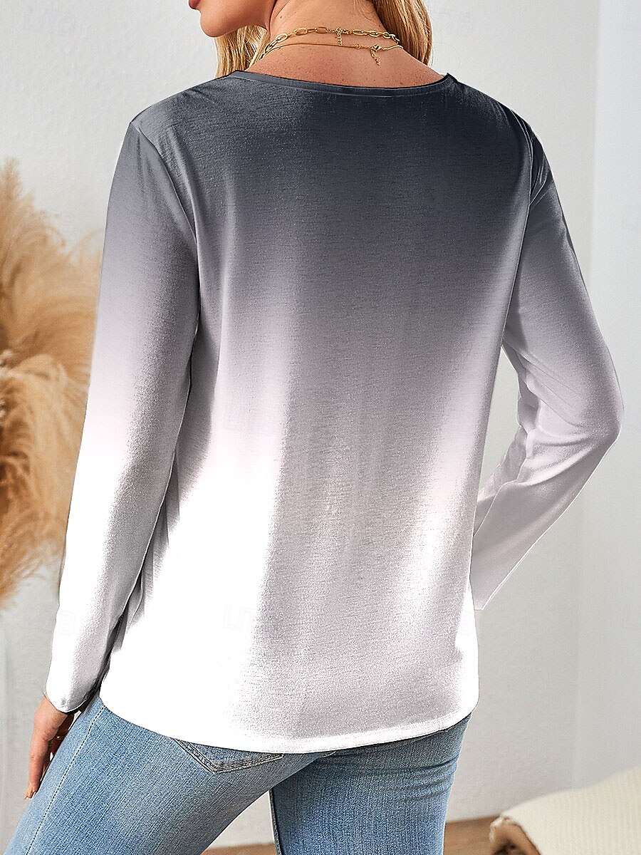 Pentru femei Tricou Ombre Grafic Rață Epocă Stilat Clasic Manșon Lung În V Topuri obișnuite Zilnic Imprimeu Albastru piscină Mov Trifoi Gri Primăvară Toamnă Iarnă 2025 - $22.99 –P2