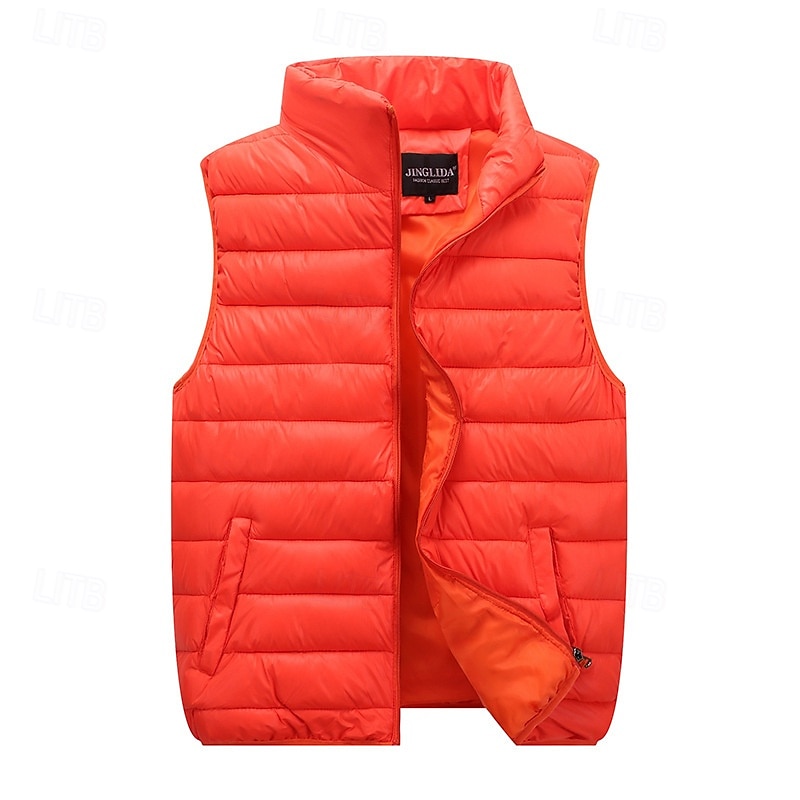Pánské Puffer Vesta Kamizelka Vesta Dovolená Denní Rande Módní Na běžné nošení Podzim zima Kapsy Polyester Zahřívací Pohodlné Pevná barva Zip Stojáček Běžný Černá Rubínově červená Oranžová Tmavomodrá 2025 - $28.99 –P13