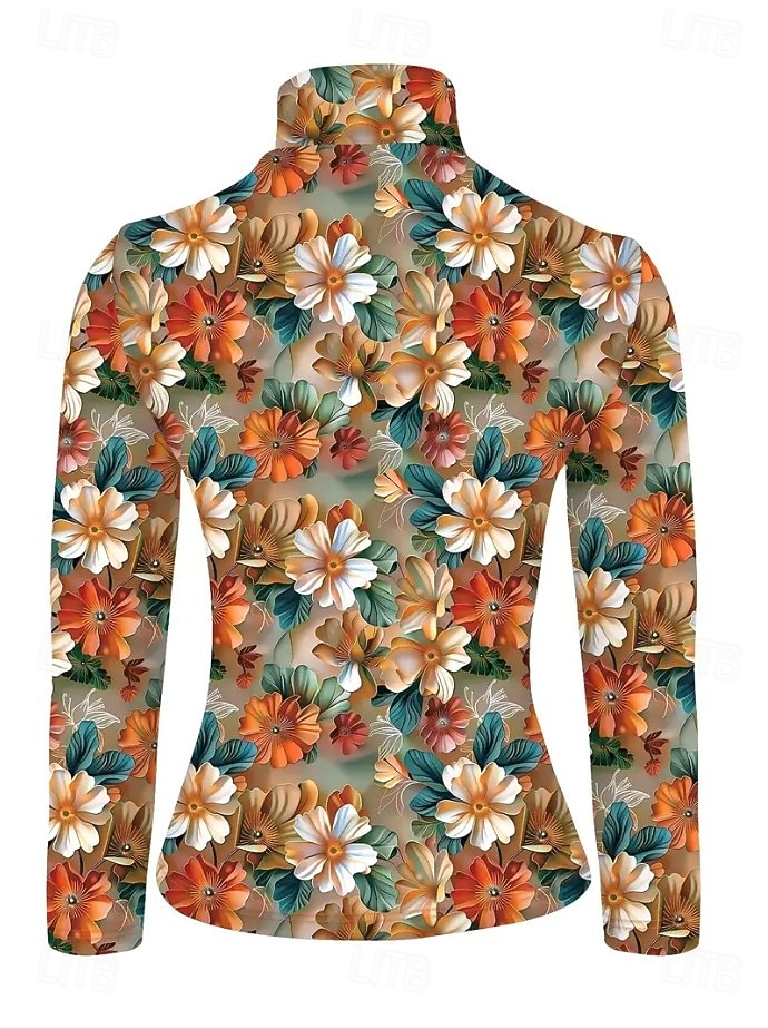 Dame Tunika Blomstret Grafisk Planter Elegant Årgang Stilfull Langermet Høyhalset Asymmetrisk hals Vanlige topper Daglig Svart og Hvit Fuksia Oransje Vår Høst Vinter 2025 - $24.99 –P11