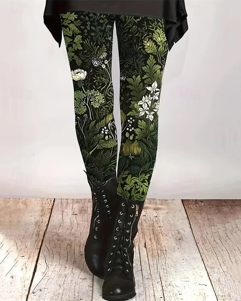 Dámské Kalhoty Legíny Pohodlné legíny Šik ven Na běžné nošení Plná délka Vysoký pas Květinový Elastický pas Tisk Prodyšnost Pohodlné Elastické Dovolená ulice Denní nošení Fialová Zelená Jaro Podzim 2026 - $19.99 –P4