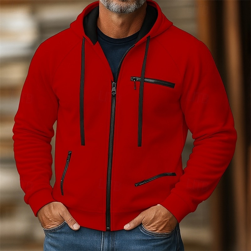 Per uomo Felpa con cappuccio Felpa con cappuccio a zip intera Felpa con cappuccio in pile Rosso bordeaux Nero Bianco Cammello Grigio Con Cappuccio Semplice Patchwork Blocco di colore Sport & Outdoor del 2025 a $23.99 –P2