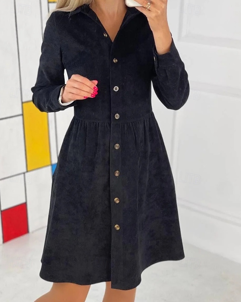 Pentru femei Rochie Mini Rochii Tip Cămașă Clasic Modern În aer liber Vacanță Sfârșit de săptămână Fit regulat Simplu Manșon Lung Guler Cămașă Negru Albastru piscină Mov Kaki Toamnă 2025 - $22.99 –P18