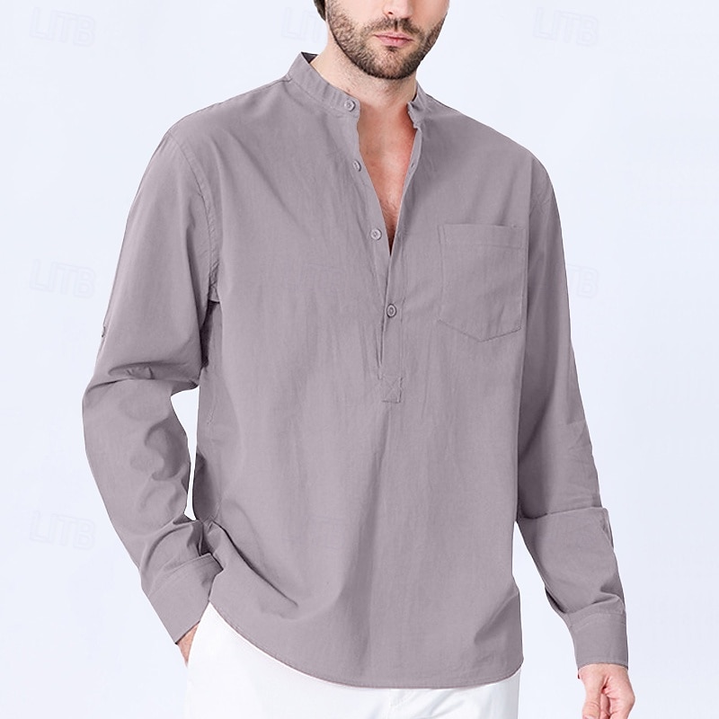 Herren Hemd Stehkragenhemd Popover-Hemd Freizeithemd Schwarz Rote Grün Kaki Hellgrau Langarm Einfarbig Henley Party Ausgehen Fronttasche Bekleidung Mode Sport & Outdoor 2025 - $23.99 –P6