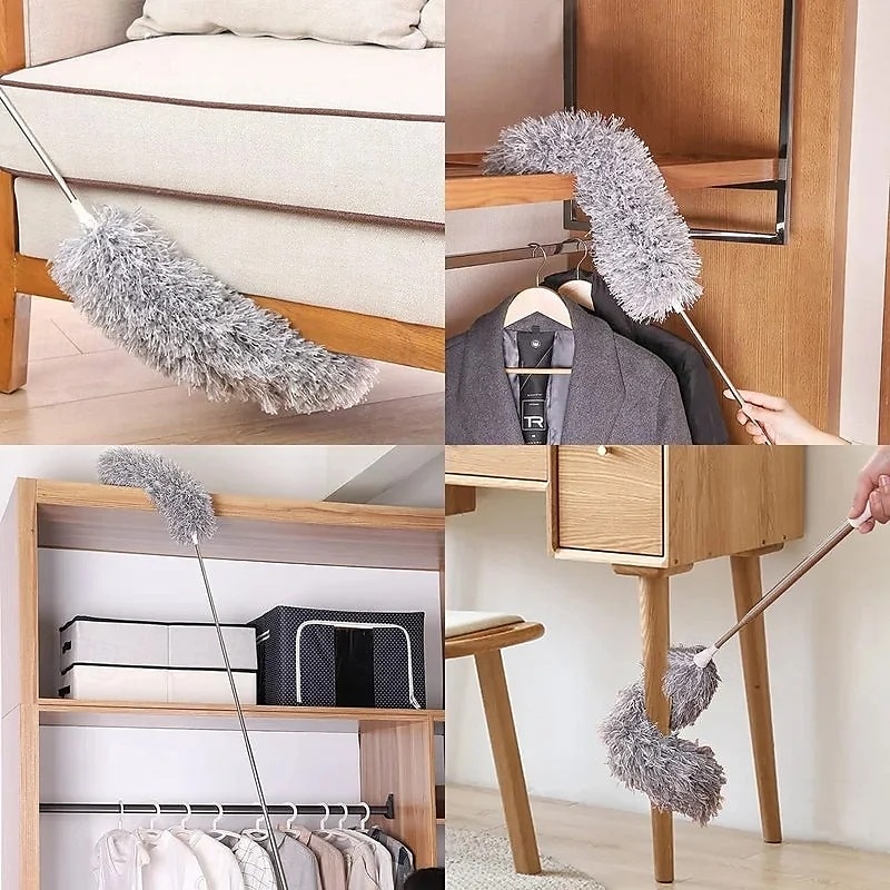Plumero de microfibra curvo, retráctil y lavable, de 2,8 metros de largo, con mango extensible, flexible y electrostático, ideal para limpiar el hogar, ventiladores de techo de gran alcance, 2025 - $6.49 –P6