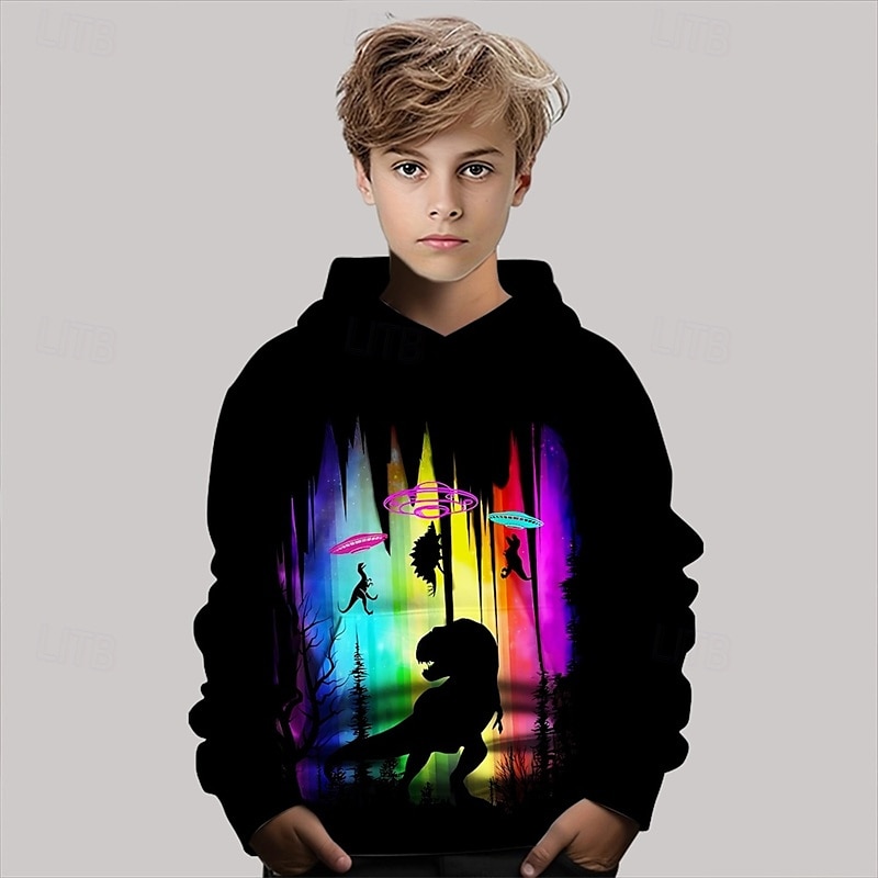 Pojkar 3D Dinosaurie Huvtröja Långärmad Vår Höst Mode Streetwear Barn 4-12 år Huva Utomhus Ledigt Dagligen Normal 2025 - $18.99 –P1