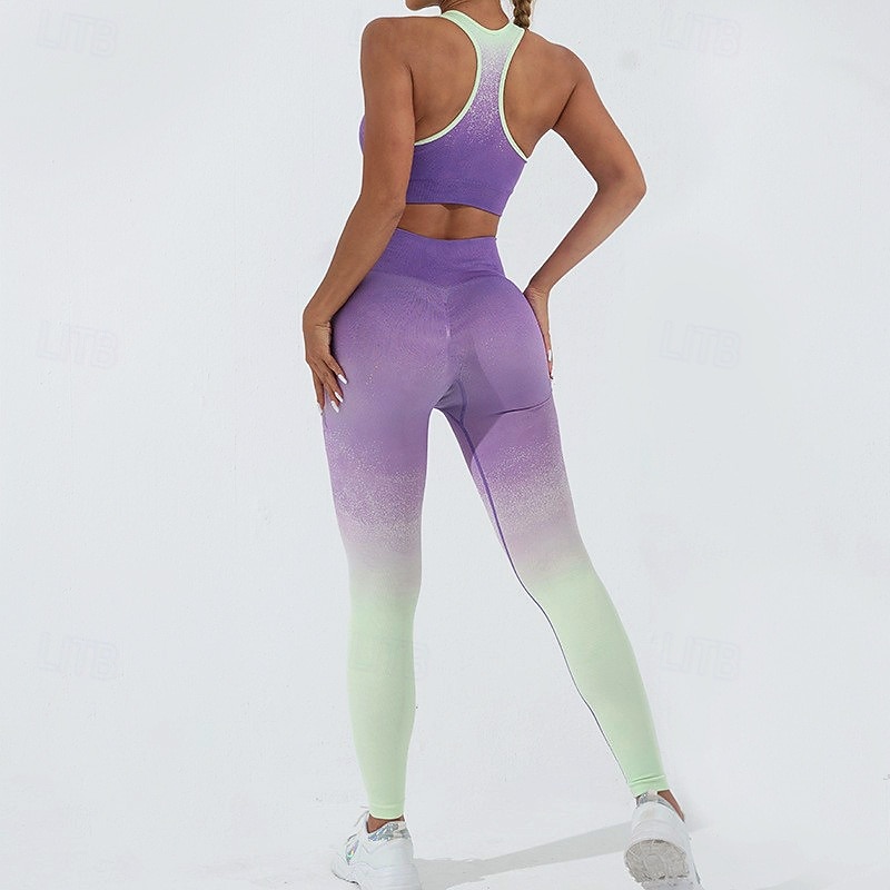 Damskie 2-częściowy dres do jogi Staniki sportowe Stroje do salonu Przejście kolorów Zestawy odzież Jesień Czarny Rumiany róż Siłownia Trening Obuwie sportowe Wysoka talia Elastyczny Oddychający 2025 - $40.99 –P7