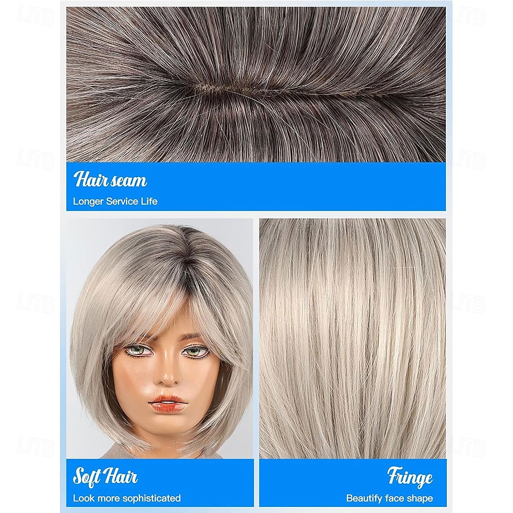 Bob Wigs for Women Synthetic Wig with Fringe Grey Color 2026 - $21.99 –P6