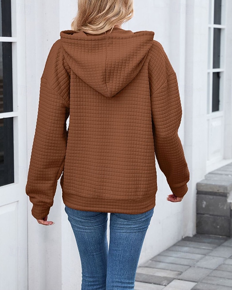 Damen Textur Bluse Kapuzenpullover Tasche Einfach Streetwear Lässig Langarm Mit Kapuze Normale Oberteile Straße Ferien Ausgehen Schwarz Rosa Braun Khaki Grau Herbst 2026 - $25.99 –P8