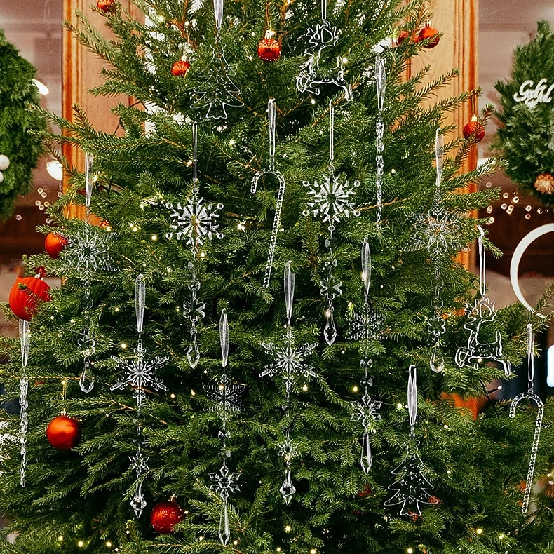 8 buc ornamente de cristal pentru brad de Crăciun - ornamente de cristal acrilice suspendate în formă de țurțuri de zăpadă de Crăciun pentru brad de Crăciun, articole de petrecere de iarnă pentru Anul 2025 - $11.49 –P9