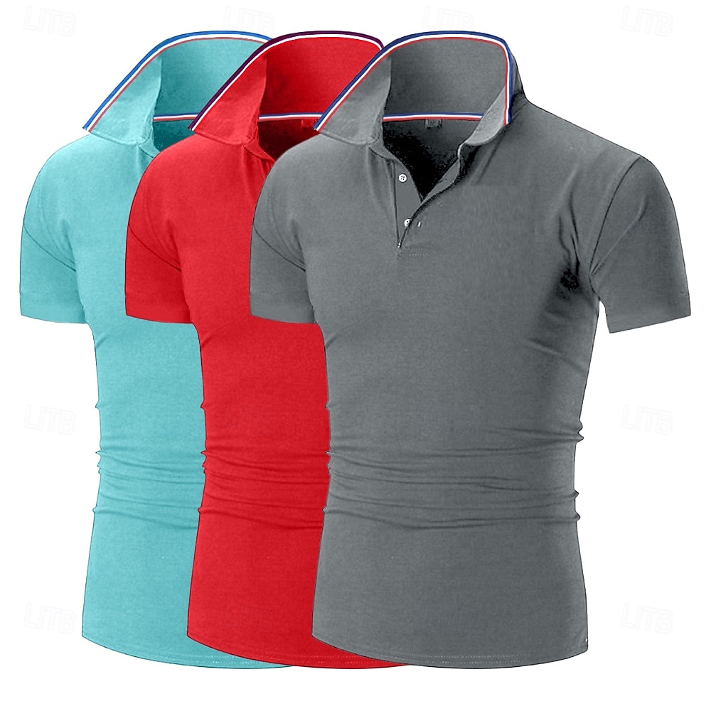 Ανδρικά Πουκάμισο γκολφ Πουκάμισα Pique Polo Επιχείρηση Causal Ριμπ γιακά πόλο Κοντομάνικο Μοντέρνα Βασικό Συμπαγές Χρώμα Σκέτο 3 τεμάχια Κουμπιά Καλοκαίρι Άνοιξη & Χειμώνας Όλες οι εποχές 2026 - $33.99 –P18