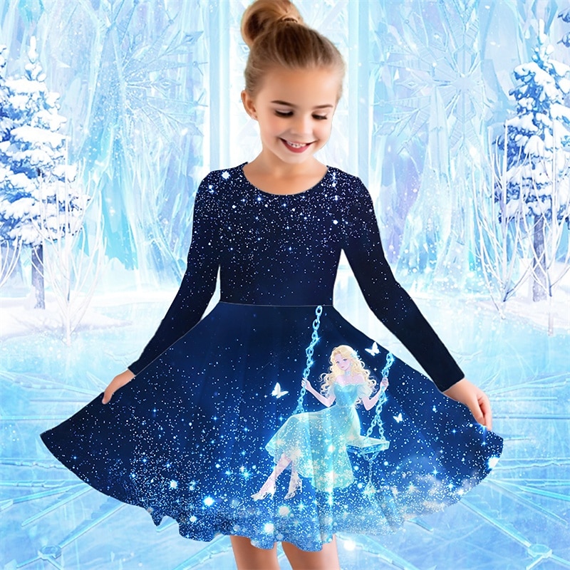 Mädchen' 3D Cartoon Kleid Langarm Sommer Frühling Urlaub Täglich Ferien Prinzessin Schön Süß Kinder 4-12 Jahre Freizeitkleid A Linie Kleid Knielang Normale Passform 2025 - $16.99 –P1