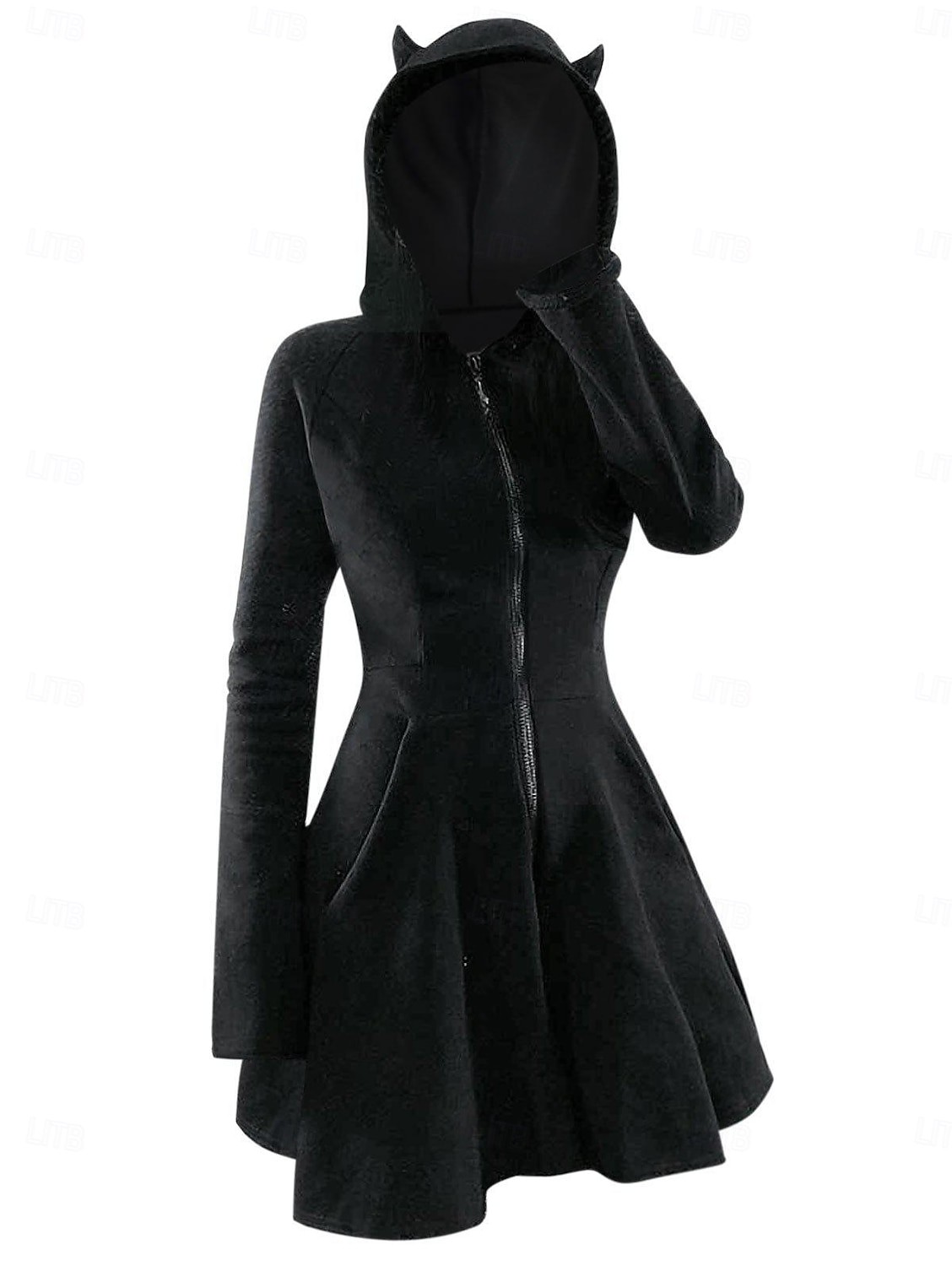 Punk & Gothic Dress Hoodie Little Devil Horn Velvet Zip-Up Fancy Dress Women's Halloween Carnival Performance Party Adults' Dress Fall Winter 2026 - $27.99 –P1