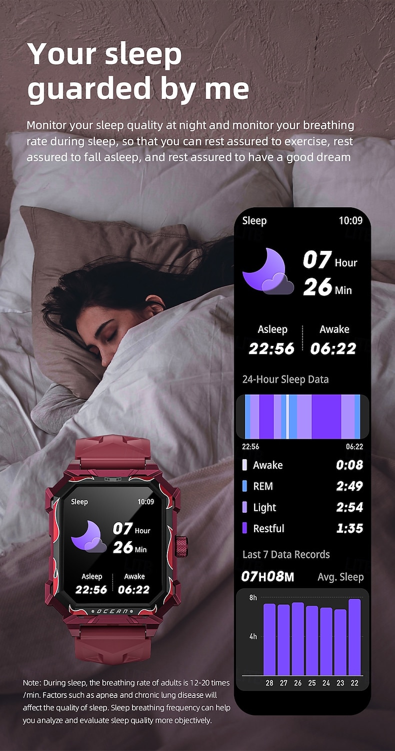 LOKMAT OCEAN MAX Slimme horloge 1.96 inch(es) Smart horloge Bluetooth Stappenteller Gespreksherinnering Activiteitentracker Compatibel met: Android iOS Dames Heren Lange stand-by Handsfree bellen 2025 - $45.99 –P18