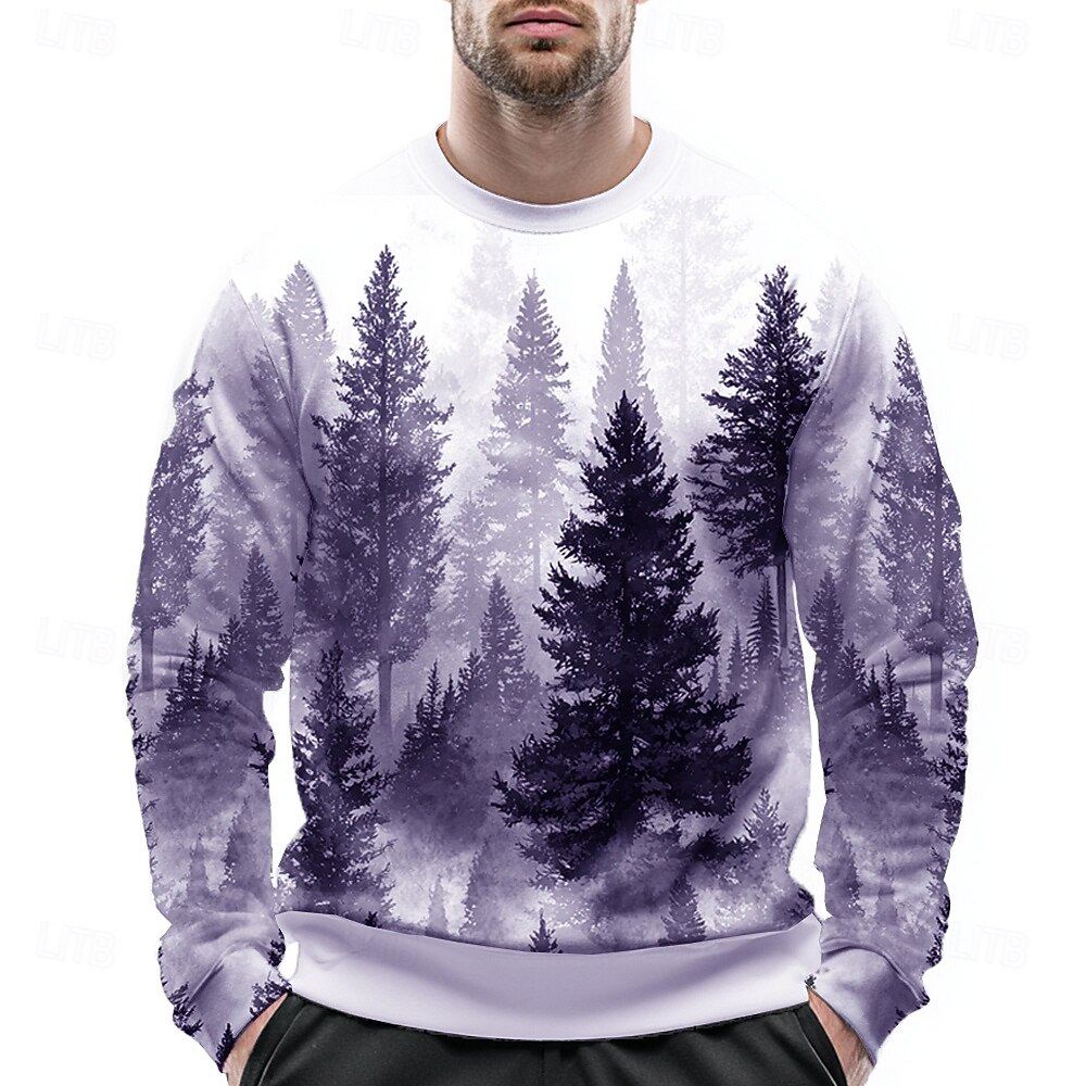 Herren Baum 3D-Druck Pullover Lässig Langarm Rundhalsausschnitt Weiß Blau Rundhalsausschnitt 3D Grafik Ganzjahres Designer 2025 - $26.99 –P5