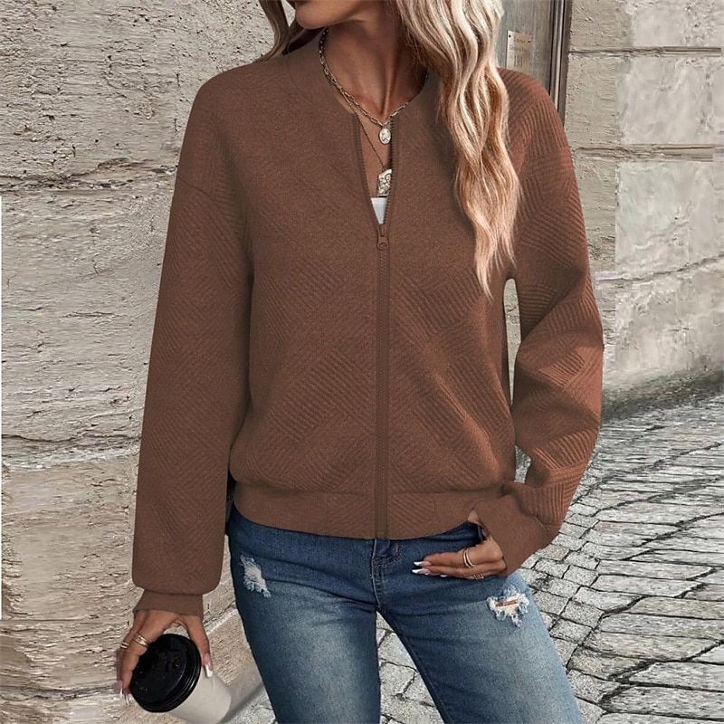 Per donna Cappotto Giacca Casual Confortevole Traspirante Cerniera Tasca Moda Moderno Casual Semplice Uscire Weekend Cerniera Regolare Collo alla coreana Vestibilità regolare Manica Lunga Capispalla del 2025 a $23.99 –P17