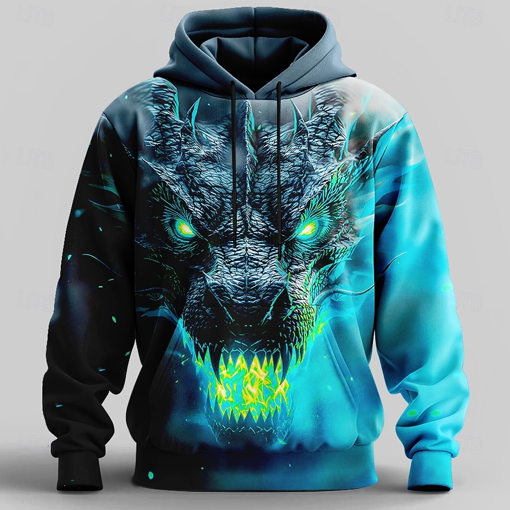 Męskie Smok 3D Bluza z Kapturem Bluzy Nowoczesne Impreza Długi rękaw Półgolf Kij Streetwear Niebieski Fioletowy Pomarańczowy Zielony Ściągana na sznurek Jesień Zima Projektant S M L XL XXL XXXL 2026 - $28.99 –P2