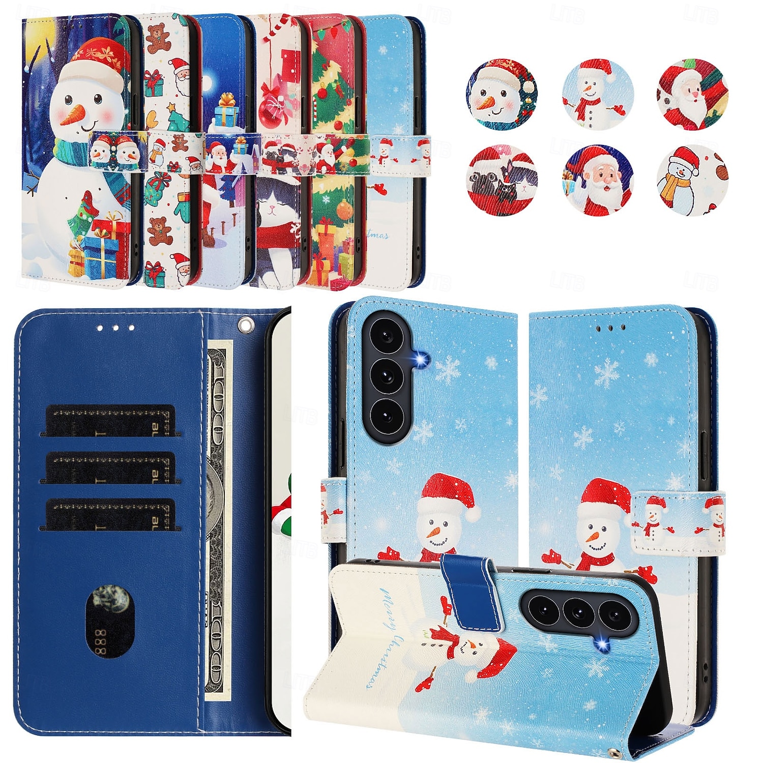 teléfono Funda Para iPhone 17 Pro Max 17 Air 16 15 14 Pro Max Plus 16e 13 Mini Funda Trasera con correa de muñeca Caballete Ranura para tarjetas Navidad TPU Cuero de PU 2025 - $8.99 –P4
