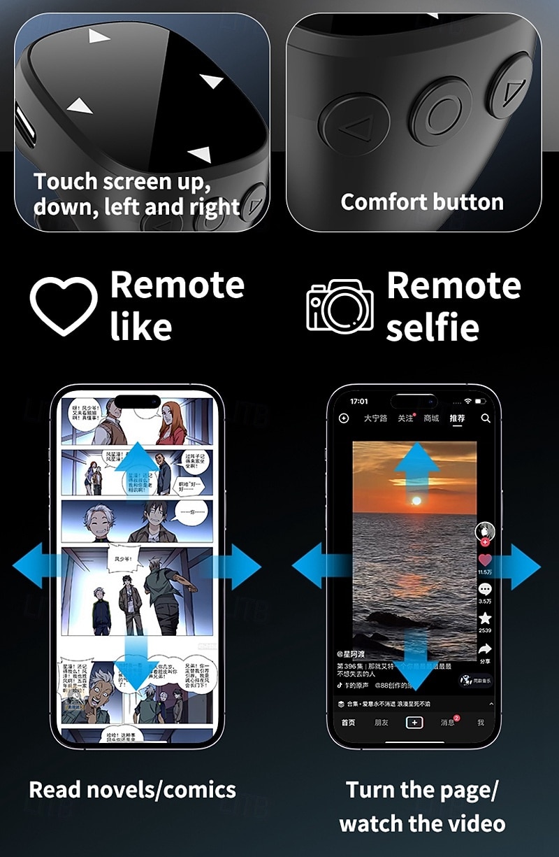 vingertop bluetooth afstandsbediening video scrollring en camera sluiter afstandsbediening 2025 - $24.99 –P4