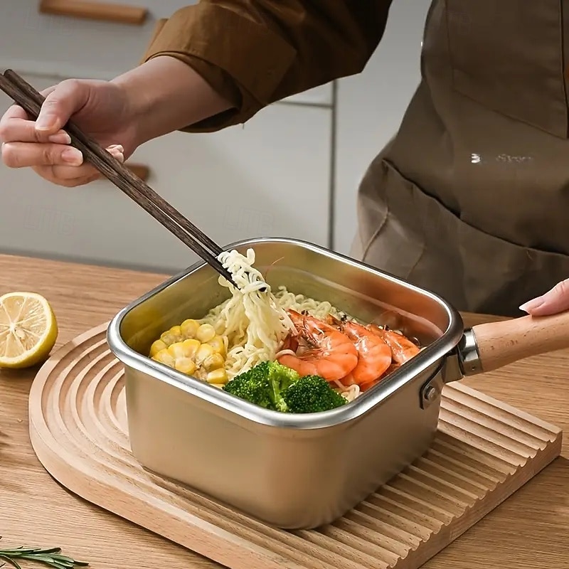 Padella quadrata in acciaio inox da 4 pezzi con cestello, friggitrice compatta quadrata multiuso con manico staccabile &design di scarico facile adatto a contenitori per la conservazione della del 2025 a $33.99 –P3