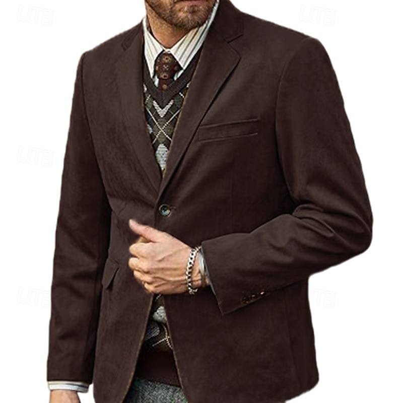 Homme Blazer Affaires Cocktail Fête de mariage Mode Occasionnel Printemps Automne Polyester Uni Avec Poches Boutons Confortable Simple Boutonnage veste Noir Kaki Gris Claire Café de 2025 ? $44.99 –P9
