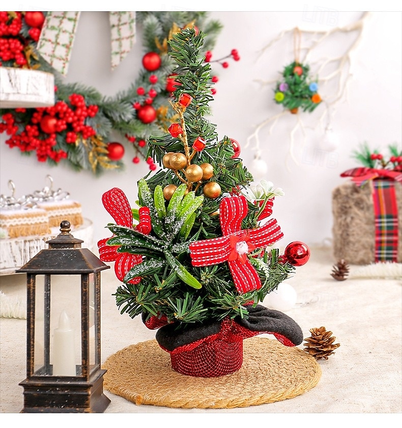 עץ חג המולד מיניאטורי שולחן עבודה עץ חג המולד מלאכותי שולחן עבודה קישוט חג המולד עם מחטי אורן אדומות עיצוב פירות יער לתצוגת סצנת החג חגיגית קישוט מסיבה לבית חגיגי אבזר 2025 - $9.99 –P9