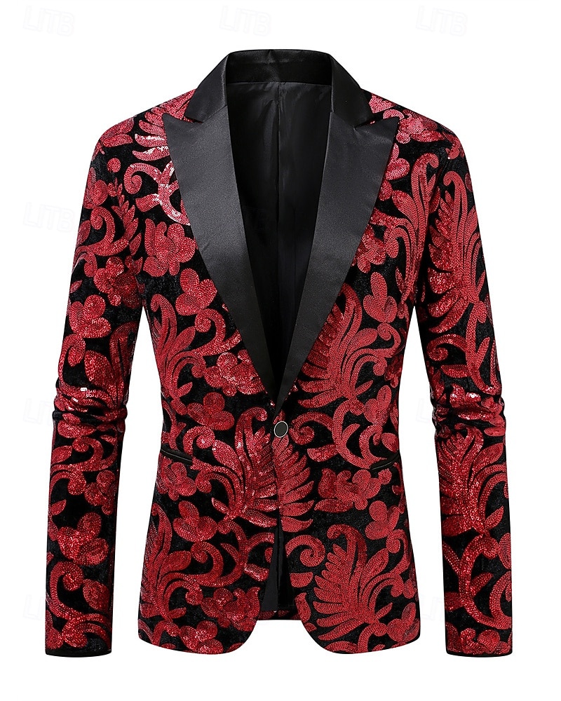 Per uomo Blazer Cocktail party Ricevimento di matrimonio Moda Casual Primavera Autunno Poliestere Floreale Tasca Bottoni Confortevole Monopetto Giacca Rosso del 2026 a $68.99 –P2