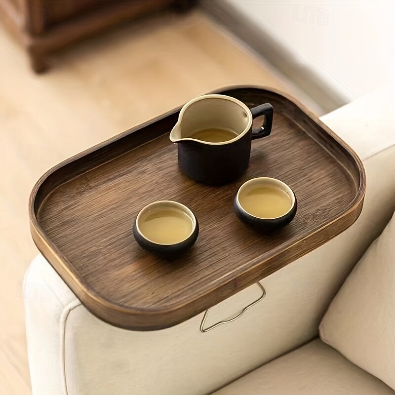 Mesa de apoio para sofá de bambu art déco, mesa lateral dobrável portátil com encaixe, estrutura de metal, sem necessidade de eletricidade, prateleira de bebidas de bambu marrom para sofá e mesas de de 2025 por $37.99 –P1