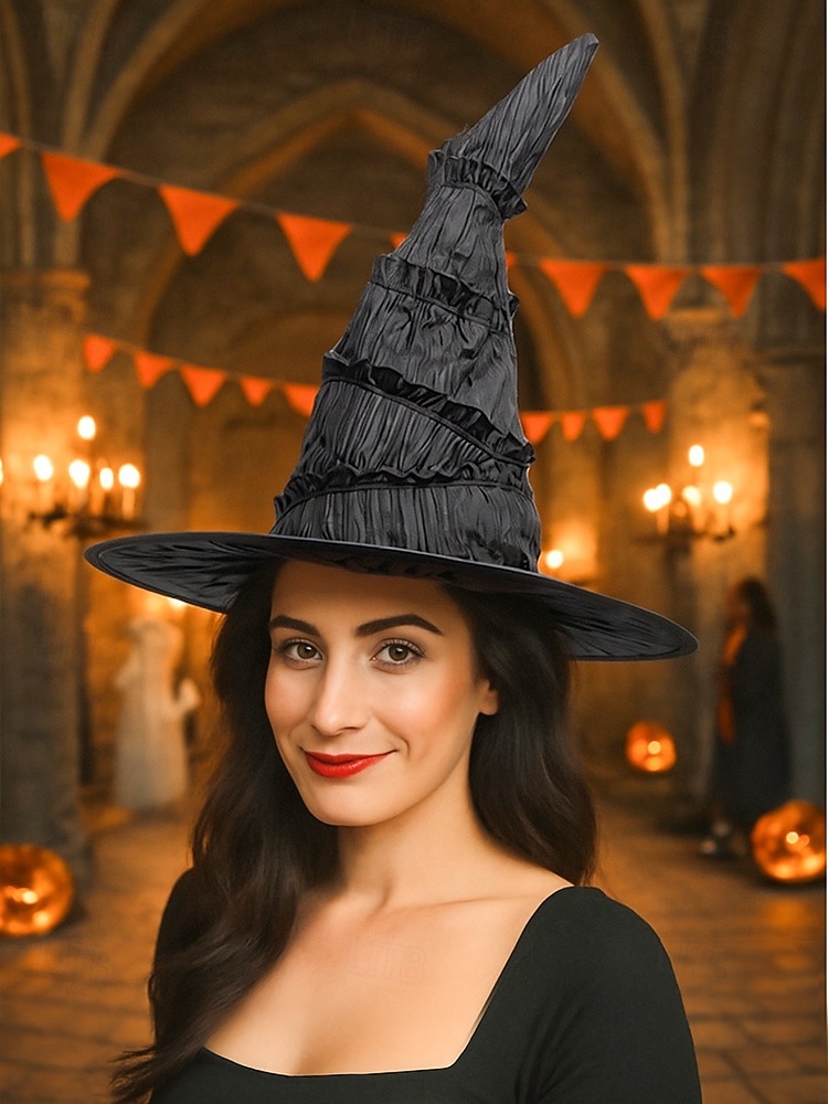 Halloween-heksehatt til dame – klassisk svart spiss trollmannshatt til kostymefest, cosplay og festlig utkledning 2025 - $11.99 –P1