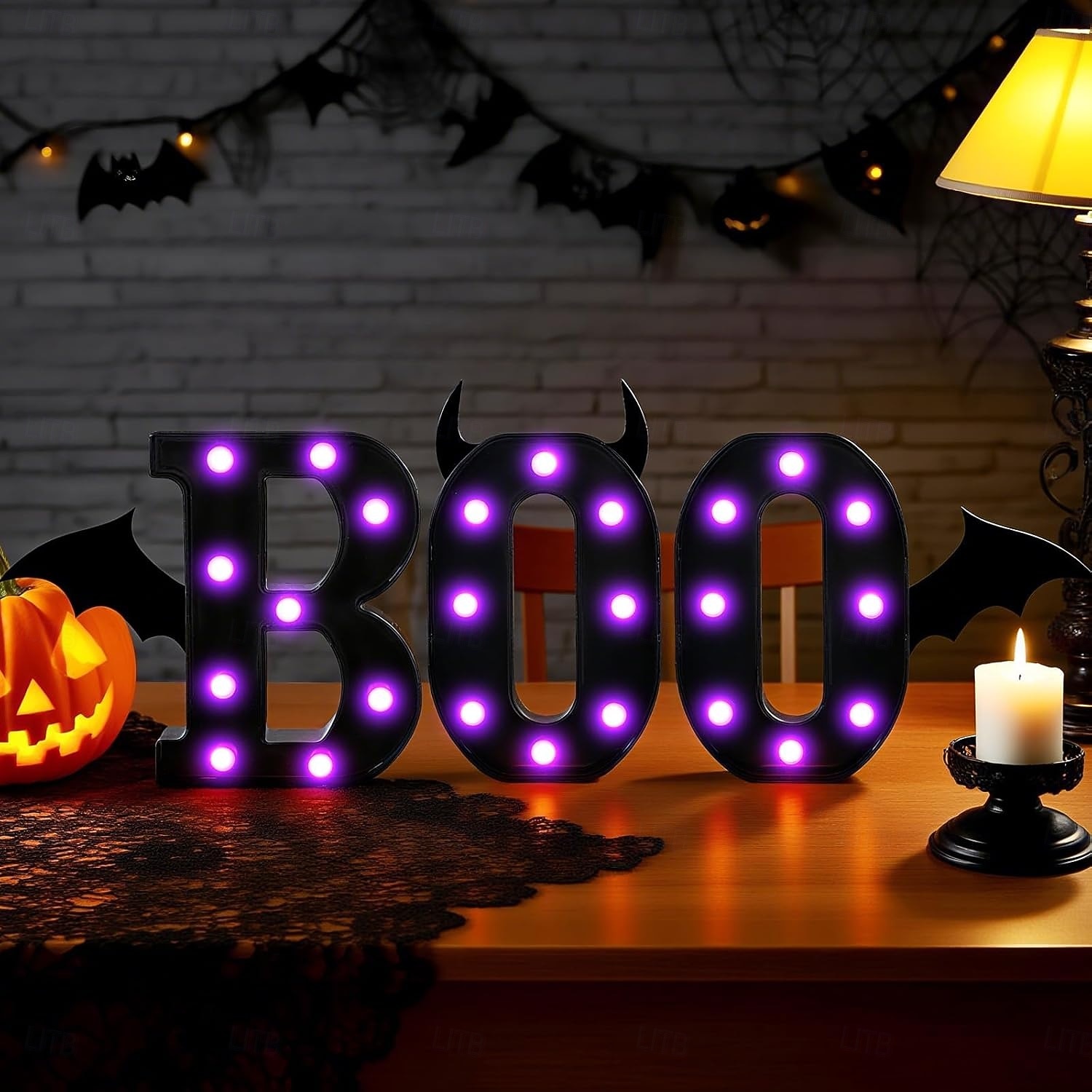 Halloween-dekorasjoner innendørs - 3 LED-telt med lysende bokstaver, svart boo-skilt, halloween-bokstavlys til hjemmet, innendørs kjøkken, peis, festbord, dekorutstyr 2025 - $21.97 –P9