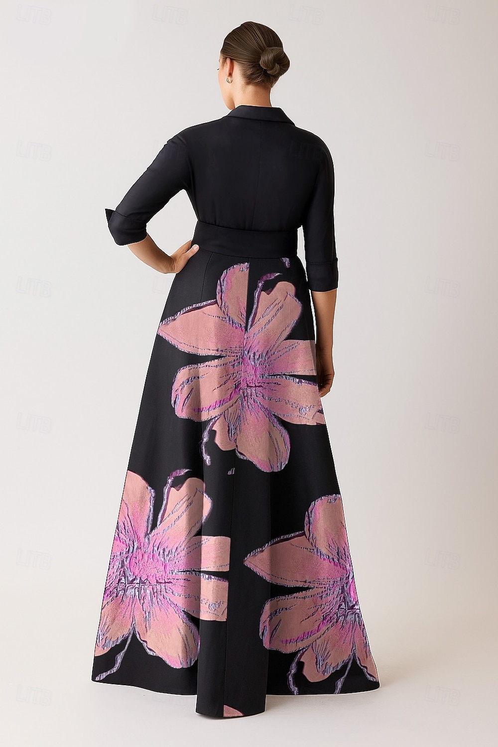 2025年 ブルーピンクAラインイブニングガウンエレガントドレスフォーマルウェディングフロアレングス半袖シャツカラーポケットナイロン花柄印刷リボン付き  コレクション – $169.99 –P4