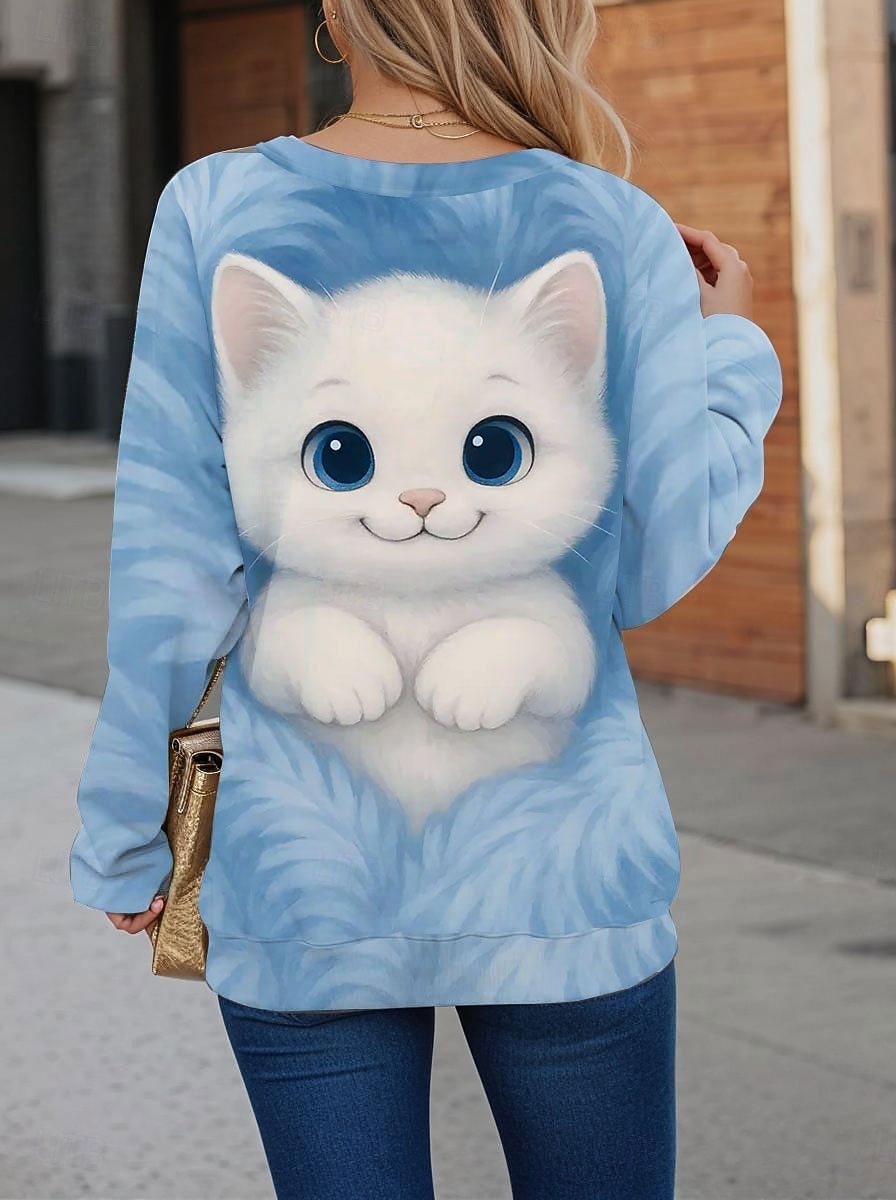 Per donna Felpa Pullover Stampato Grafico Animale Gatto Casual Manica Lunga Girocollo Top Regolari Casuale Streetwear Ferie Blu Rosa Viola Verde Primavera Autunno Inverno del 2026 a $28.99 –P2