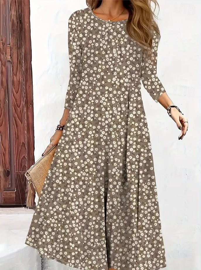 Femmes Robe maxi Robe ajustée et évasée Vacances Occasionnel Boho Soirée Quotidien Sortir Coupe régulière Fleuri Graphique À pois manche longue Col ras du cou Noir Marron clair Bleu Violet Automne de 2025 ? $36.99 –P1
