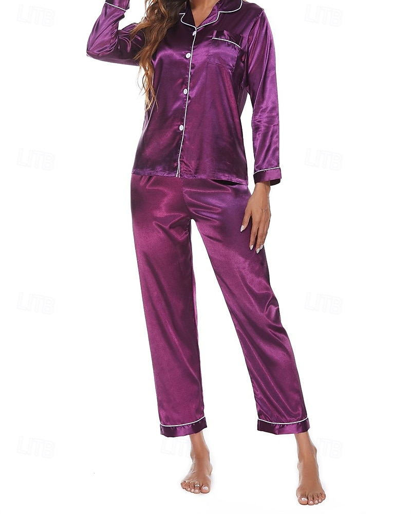 Γυναικεία Σαλόνια Μοντέρνα Καθημερινό Μαλακή Μονόχρωμες Σατέν Μεταξωτές Πιτζάμες Πιτζάμες Κουμπιά Παντελόνι Καθημερινά Κρεβάτι Μακρυμάνικο Πέτο Μπλε Λίμνης Μαύρο Σαμπανιζέ Κρασί Βυσσινί 2026 - $25.99 –P8